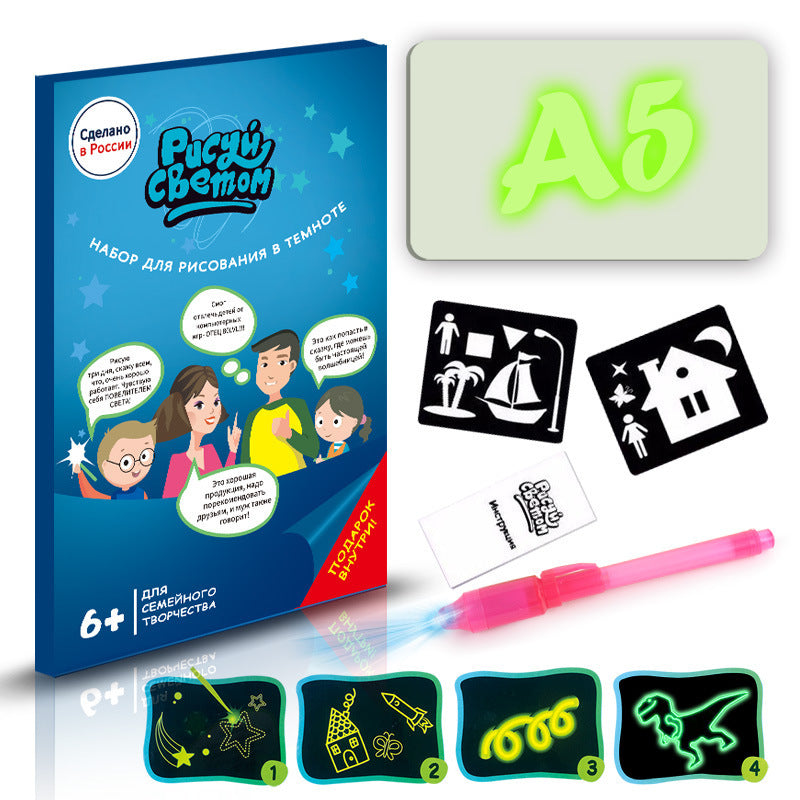 Bloco de Desenho Educativo com Brinquedo 3D, 8 Efeitos de Luz, Tabuleiro de Puzzle e Caderno de Esboços