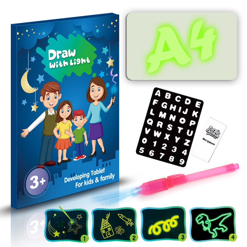 Bloco de Desenho Educativo com Brinquedo 3D, 8 Efeitos de Luz, Tabuleiro de Puzzle e Caderno de Esboços